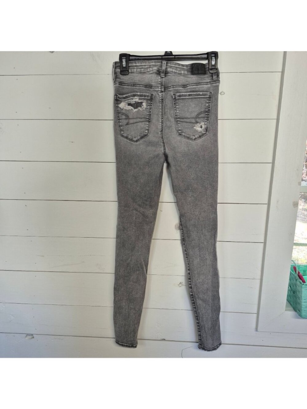 American Eagle Womens Size 2 Long Distressed Gray Skinny Jeans Stretch Denim - Picture 6 of 7